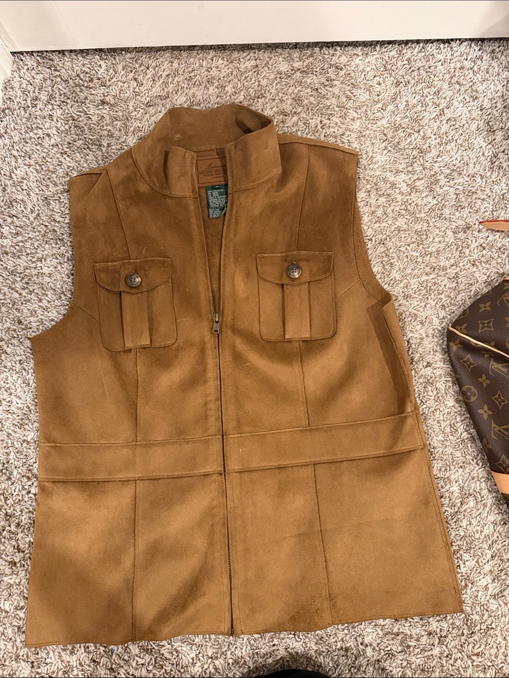 Lauren Ralph Lauren Camel Suede Sleeveless Vest